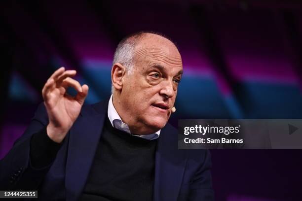 Lisbon , Portugal - 2 November 2022; Javier Tebas, President, LaLiga on the SportsTrade stage during day one of Web Summit 2022 at the Altice Arena...