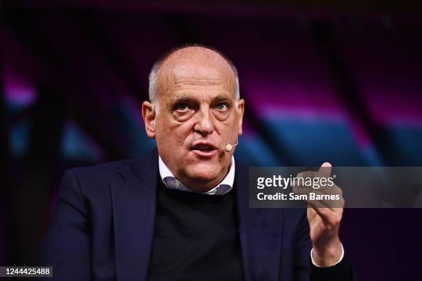 Lisbon , Portugal - 2 November 2022; Javier Tebas, President, LaLiga, on the SportsTrade stage during day one of Web Summit 2022 at the Altice Arena...