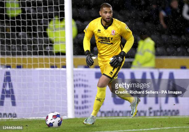 Middlesbrough goalkeeper Zack Steffen in action during the Sky Bet Championship match at the MKM Stadium, Kingston upon Hull. Picture date: Tuesday...