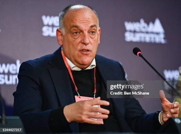 Lisbon , Portugal - 2 November 2022; Javier Tebas, President, La Liga at Media Village during day one of Web Summit 2022 at the Altice Arena in...