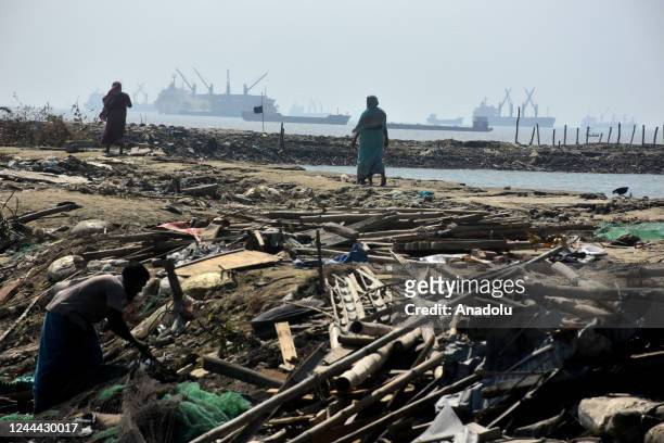View of damage in Patenga Coastal area as people have yet to return to normal after Cyclone Sitrang hit the seashore of Chittagong, Bangladesh on...