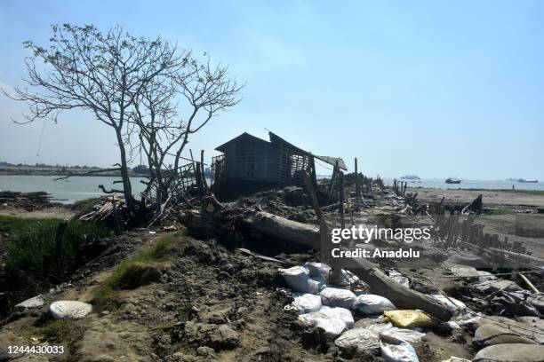 View of damage in Patenga Coastal area as people have yet to return to normal after Cyclone Sitrang hit the seashore of Chittagong, Bangladesh on...