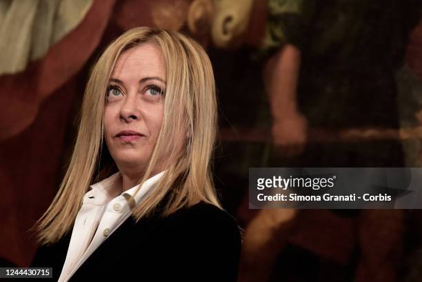Prime Minister Giorgia Meloni during the oath of the Undersecretaries of the Meloni Government at Palazzo Chigi on November 2, 2022 in Rome, Italy. 8...