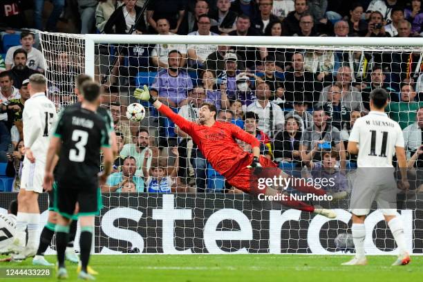 Jota Left Winger of Celtic and Portugal shooting to goal during the UEFA Champions League group F match between Real Madrid and Celtic FC at Estadio...