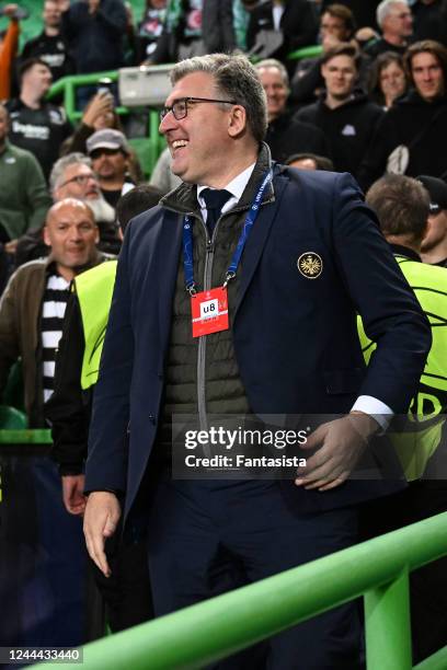 Axel Hellmann of Eintracht Frankfurt AG celebrates the win after the match in the UEFA Champions League Group D between Sporting CP and Eintracht...