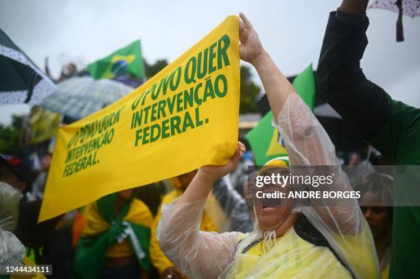 Supporter of Brazilian President Jair Bolsonaro takes part in a protest to ask for federal intervention in downtown Rio de Janeiro, Brazil, on...