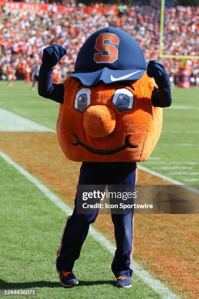 Syracuse mascot Orange during a college football game between the Syracuse Orange and the Clemson Tigers on October 22 at Clemson Memorial Stadium in...