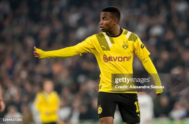 Youssoufa Moukoko of Borussia Dortmund in action during the Champions League match between FC Copenhagen and Borussia Dortmund at Parken Stadium on...