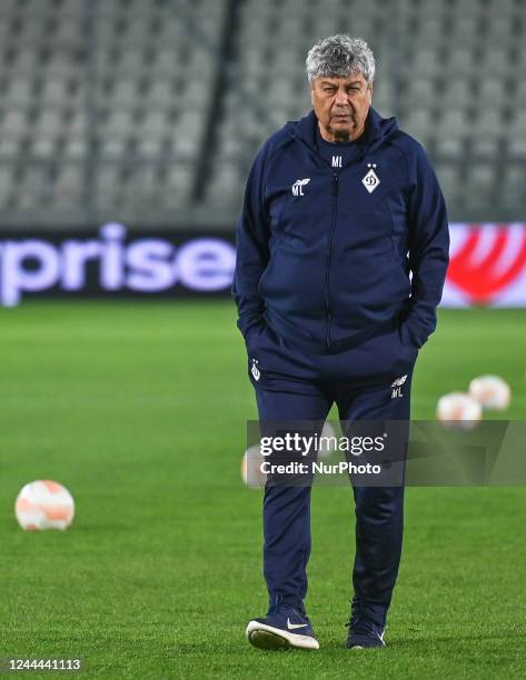 Dynamo Kyiv manager Mircea Lucescu is seen during a training session on the eve of the UEFA Europe League match in Group B between Dynamo Kyiv and...