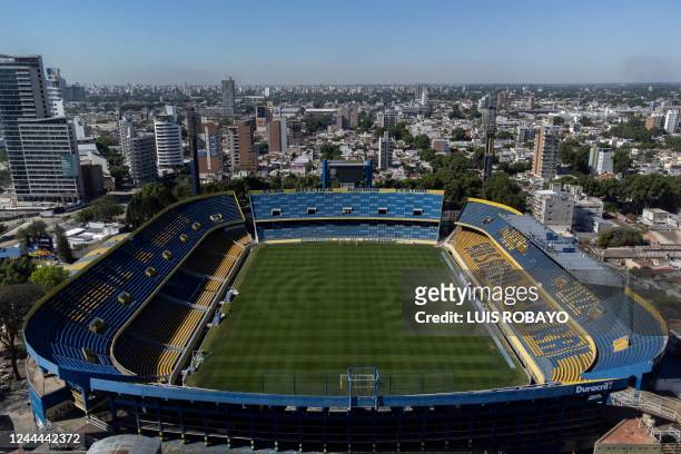 Aerial view of Gigante de Arroyito stadium of Rosario Central soccer club, on October 21, 2022 in Rosario, Argentina. - Local passion, makeshift...