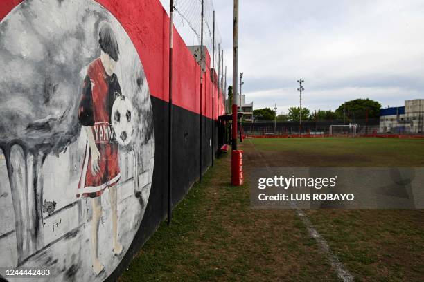 Mural depicting the Argentine football star Lionel Messi is pictured at the Newell's Old Boys football school, where Messi used to play when he first...