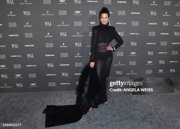 Canadian model Shalom Harlow arrives for the Wall Street Journal Magazine 2022 Innovator awards in New York City on November 2, 2022.