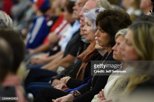Supporters of Republican nominee for Governor Doug Mastriano listen to him speak during a campaign rally at the Crowne Plaza Pittsburgh South Hotel...