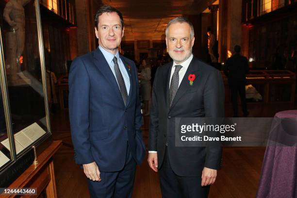 George Osborne and Hartwig Fischer, Director of the British Museum, attend the British Museum trustees dinner at The British Museum on November 1,...
