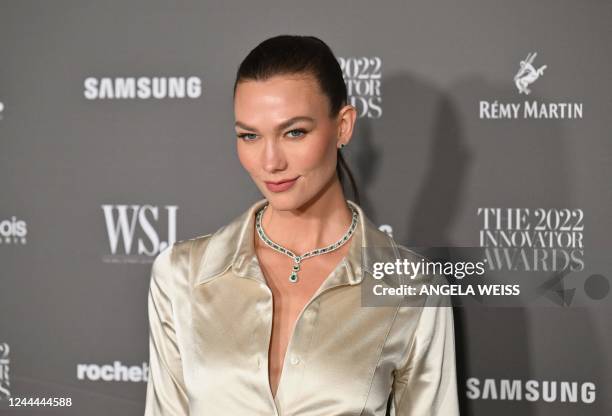 Model Karlie Kloss arrives for the Wall Street Journal Magazine 2022 Innovator awards in New York City on November 2, 2022.