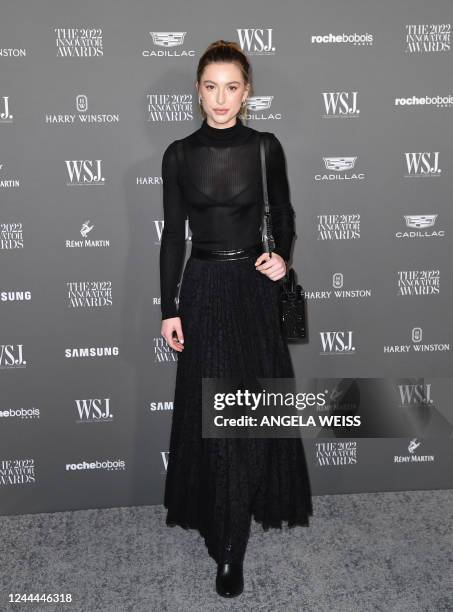 Model Eve Jobs arrives for the Wall Street Journal Magazine 2022 Innovator awards at the Museum of Modern Art in New York City on November 2, 2022.