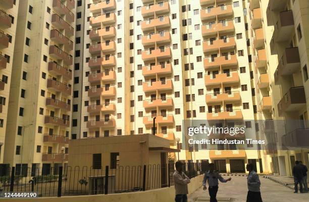 View of newly constructed Flats under In-situ Slum Rehabilitation Project at Kalkaji on November 2, 2022 in New Delhi, India. Prime Minister Narendra...
