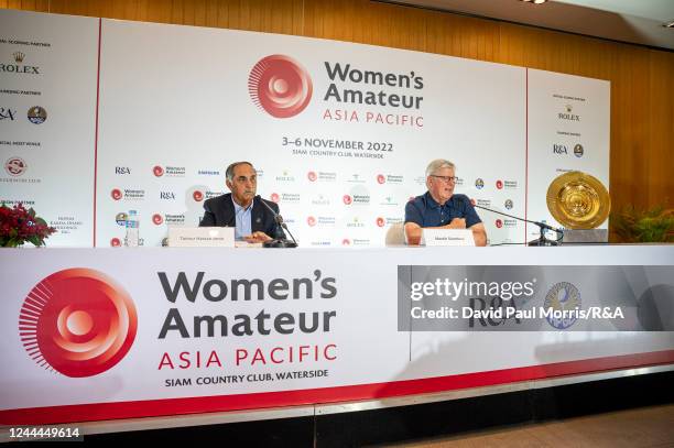 Board Director of the Asia-Pacific Golf Confederation Taimur Hassan Amin and Chief Executive Officer of The R&A Martin Slumbers talk at a press...