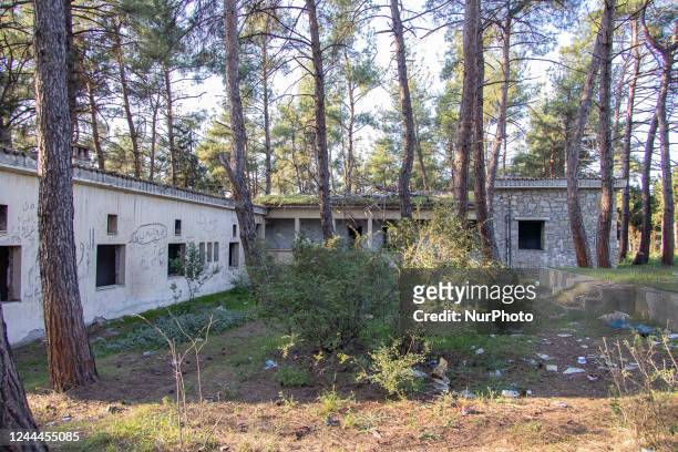 Abandoned building with refugees and migrants sheltering during the night or in bad weather. Asylum seekers as seen near Idomeni boreder crossing, a...