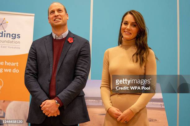 Catherine, Princess of Wales visits "The Street" with Prince William, Prince of Wales during their official visit to Scarborough on November 03, 2022...
