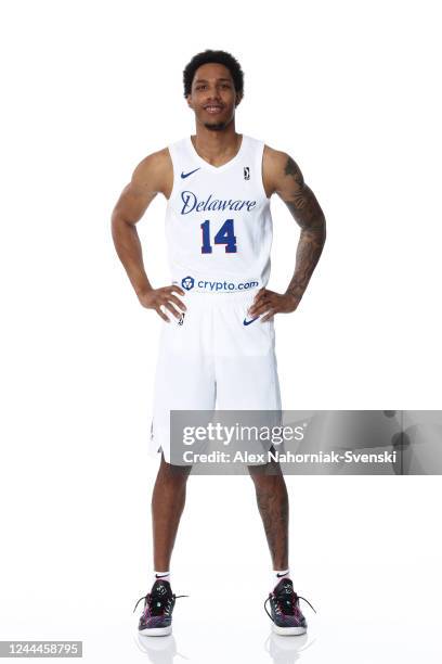 Patrick McCaw of the Delaware Blue Coats poses for a portrait during G League media day on November 1, 2021 at Chase Fieldhouse in Chase Fieldhouse,...