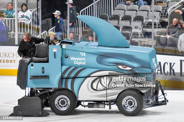 Zamboni smoothing out the ice before the match between the Anaheim Ducks and the San Jose Sharks at the SAP Center on Tuesday, November 1, 2022 in...