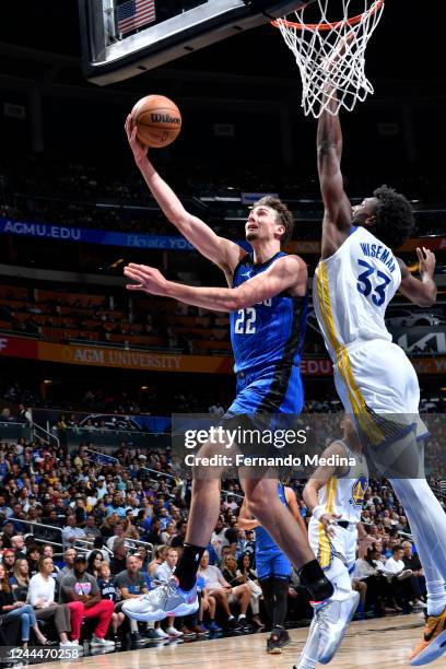 Franz Wagner of the Orlando Magic drives to the basket during the game against the Golden State Warriors on November 2, 2022 at Amway Center in...