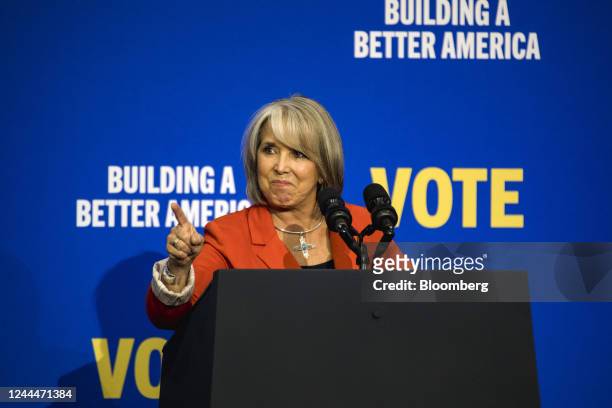 Michelle Lujan Grisham, governor of New Mexico, speaks during a New Mexico Democrats rally with US President Joe Biden in Albuquerque, New Mexico,...