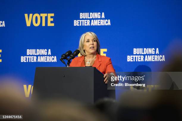 Michelle Lujan Grisham, governor of New Mexico, speaks during a New Mexico Democrats rally with US President Joe Biden in Albuquerque, New Mexico,...