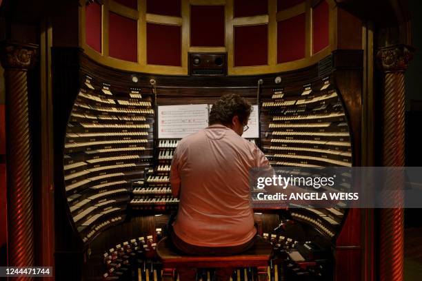 Organist Dylan David Shaw plays the Midmer-Losh pipe organ "Poseidon", the world's-largest pipe organ at the Boardwalk Hall Auditorium in Atlantic...