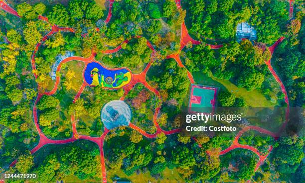 Aerial view of Yuzhu Lake Park in Suqian, Jiangsu province, China, Nov 3, 2022. China has accelerated the pace of urban construction and made the...