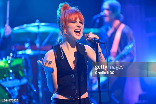 Episode 1739 -- Pictured: Hayley Williams of musical guest Paramore performs on Thursday, November 3, 2022 --