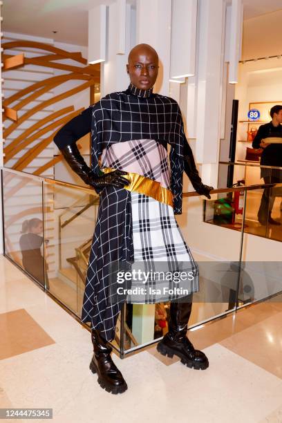 Model Papis Loveday attends the Longchamp Re-Opening Event on November 3, 2022 in Munich, Germany.