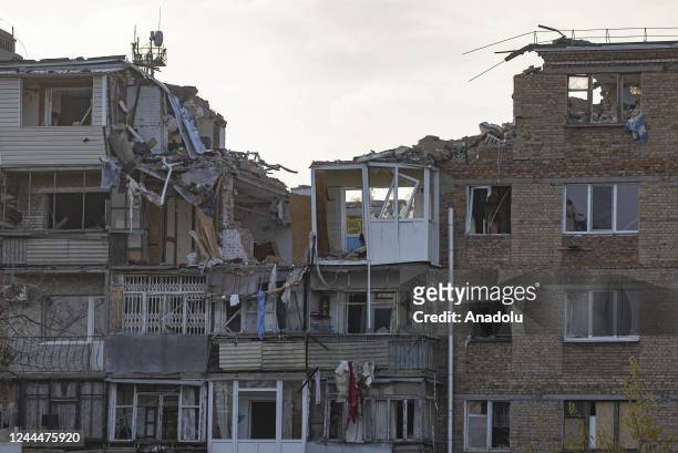 View of a damaged building after the Russian missile attacks in Mykolaiv, Ukraine on November 03, 2022.