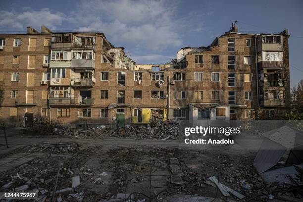 View of a damaged building after the Russian missile attacks in Mykolaiv, Ukraine on November 03, 2022.