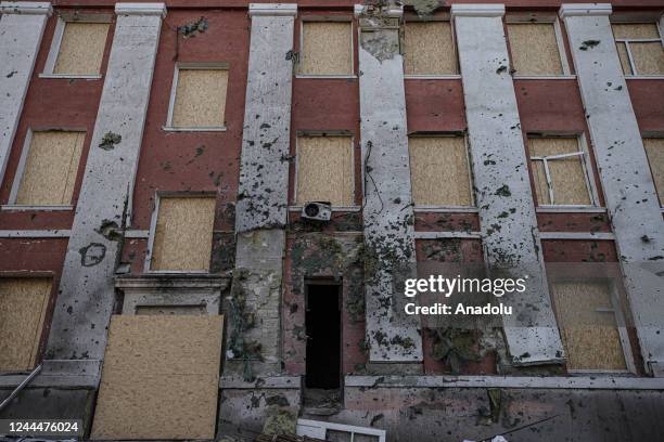 View of a damaged building after the Russian missile attacks in Mykolaiv, Ukraine on November 03, 2022.