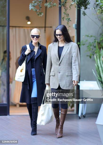 Georgia Sinclair and Shanina Shaik are seen on November 03, 2022 in Los Angeles, California.