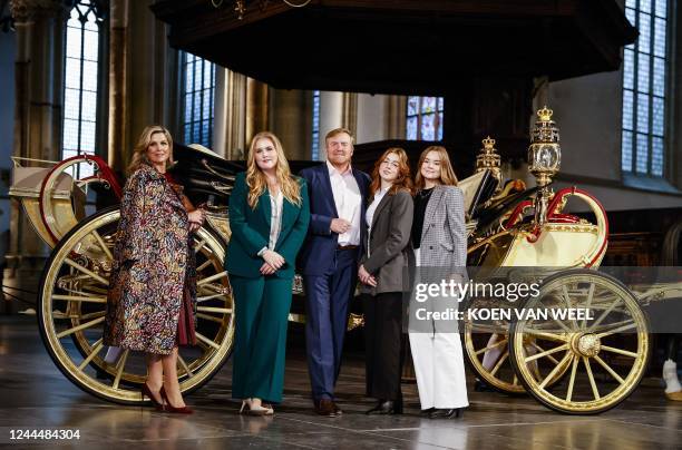 Dutch royals Queen Maxima, Princess Amalia, King Willem-Alexander, Princess Alexia and Princess Ariane pose during the photo session of the royal...