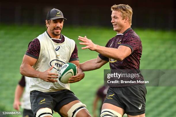 Dublin , Ireland - 4 November 2022; Eben Etzebeth, left, and Pieter-Steph du Toit during the South Africa captain's run at the Aviva Stadium in...