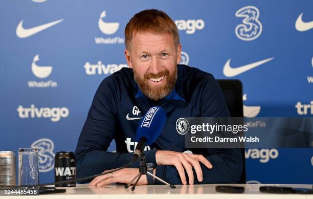 Graham Potter, manager of Chelsea FC during a press conference at Chelsea Training Ground on November 4, 2022 in Cobham, England.