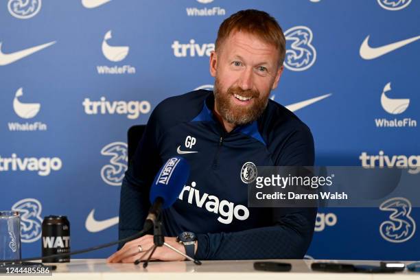 Graham Potter, manager of Chelsea FC during a press conference at Chelsea Training Ground on November 4, 2022 in Cobham, England.