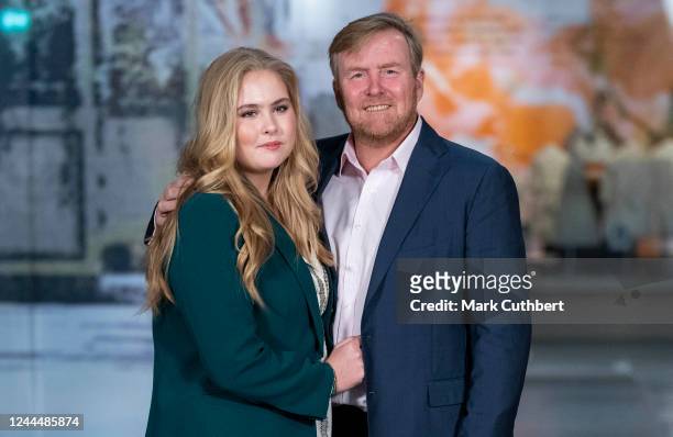 King Willem-Alexander of the Netherlands and Crown Princess Catharina-Amalia of the Netherlands during an official photocall at Nieuwe Kerk, where...