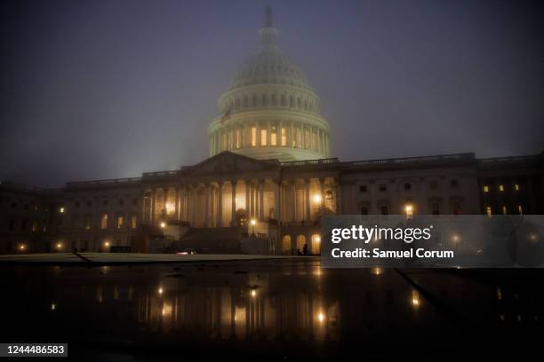 Fog envelopes the U.S. Capitol building in the early morning hours on November 4, 2022 in Washington, DC. Republicans are poised to regain control of...