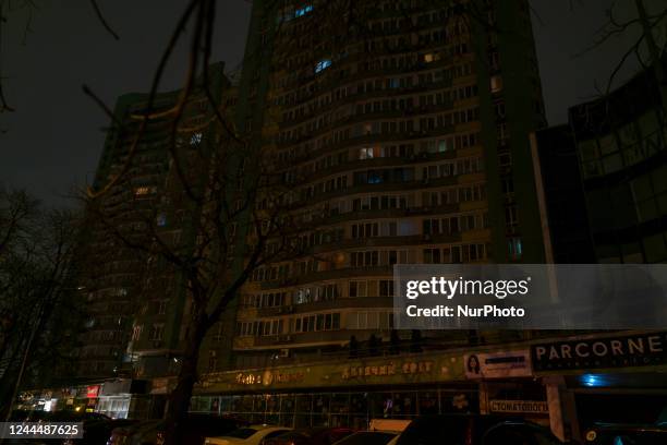 Residential blocks during a blackout after a Russian missile attack on Ukrainian power infrastructure in Kyiv, Ukraine, November 03, 2022