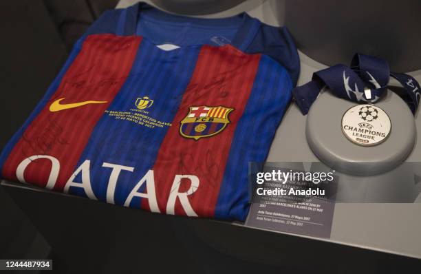 Jersey of Arda Turan at Barcelona is seen at the "Shoot and Goal: Turkish Football History Exhibition" in Ankara, Turkiye on November 3, 2022....