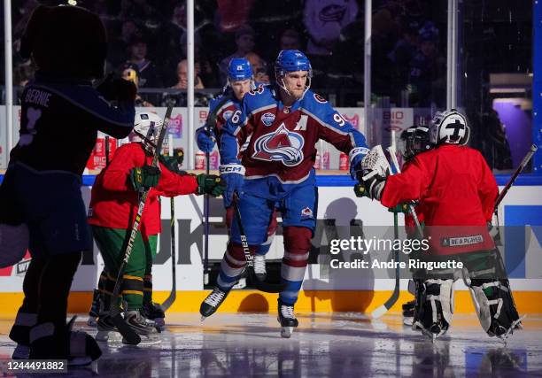 Mikko Rantanen of the Colorado Avalanche steps onto the ice during player introductions prior to the 2022 NHL Global Series Finland game against the...