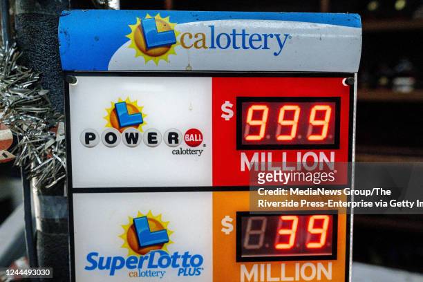 Ontario, CA An electronic lottery display is set to the maximum number at 999 million, despite the Powerball jackpot being at $1.5 billion, at...