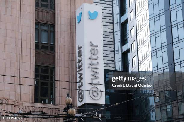 Twitter headquarters stands on Market Street on November 4, 2022 in San Francisco, California. Twitter Inc reportedly began laying off employees...