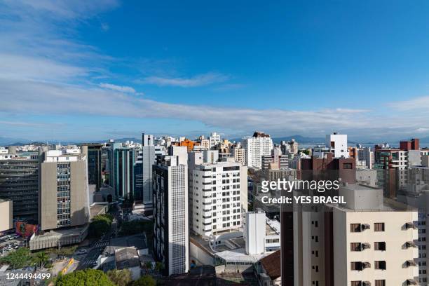 aerial view of downtown florianópolis, santa catarina - florianópolis imagens e fotografias de stock