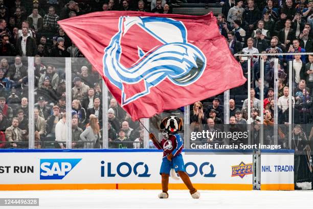 Bernie of Colorado celebrates Colorado Avalanche victory during the 2022 NHL Global Series - Finland match between Columbus Blue Jackets and Colorado...